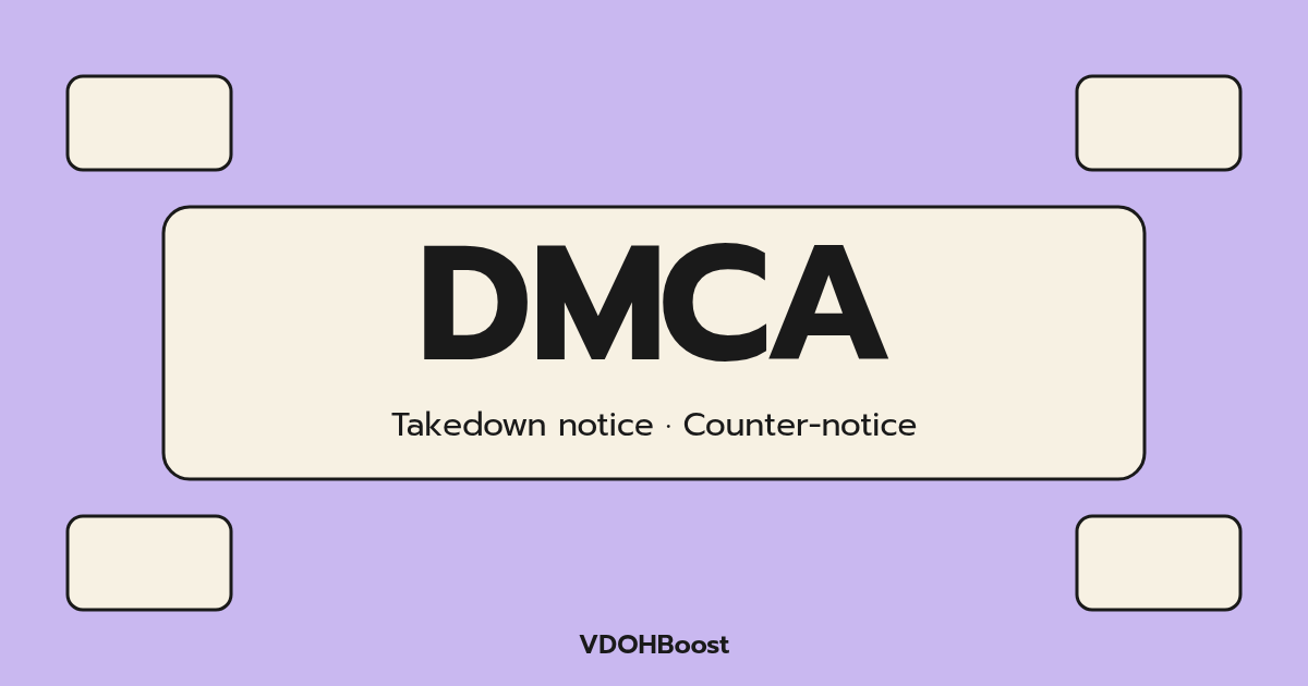 Title card: DMCA, Takedown notice · Counter-notice